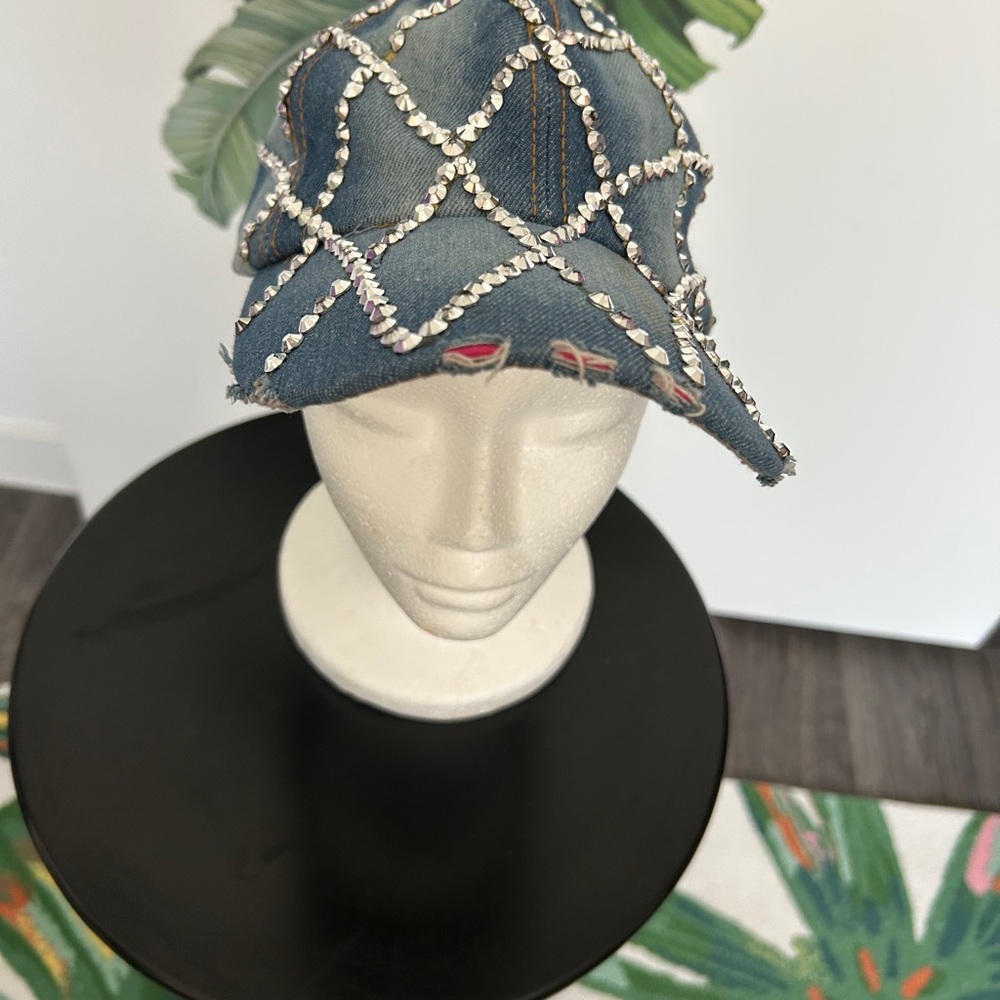 Stylish Denim Cap with Rhinestone Accents